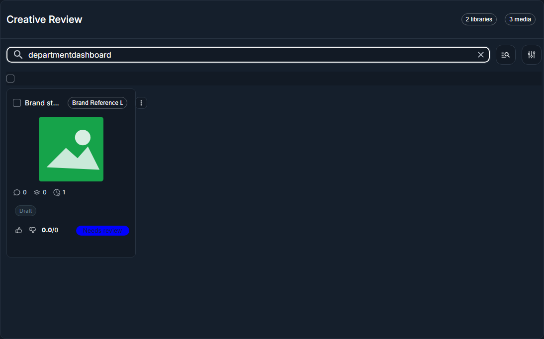 Department dashboard search results